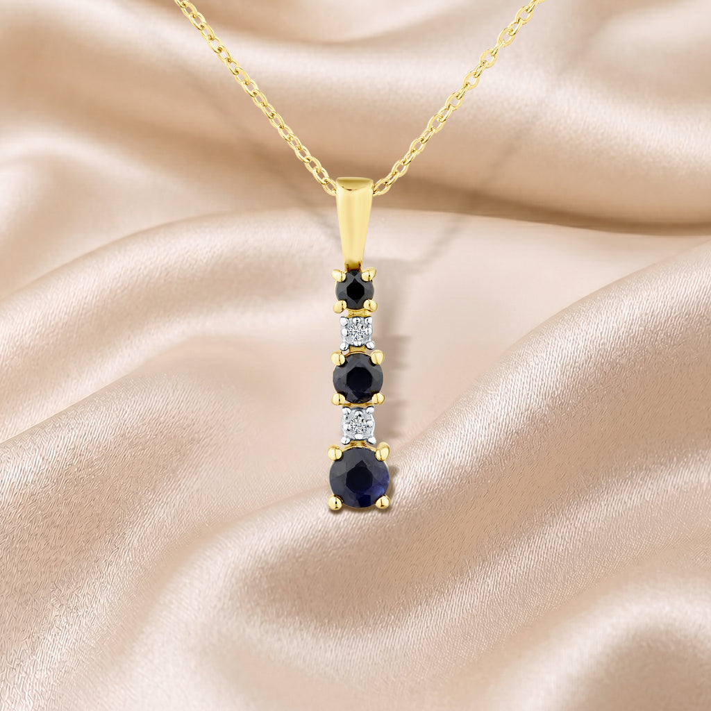 9ct Yellow Gold Sapphire and Diamond Stick Pendant