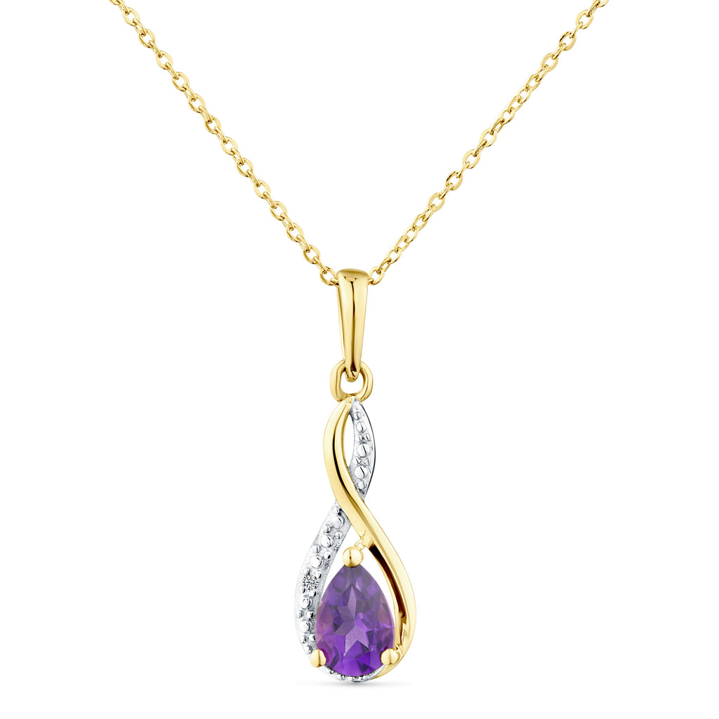 9ct Yellow Gold Amethyst and Diamond Infinity Pendant