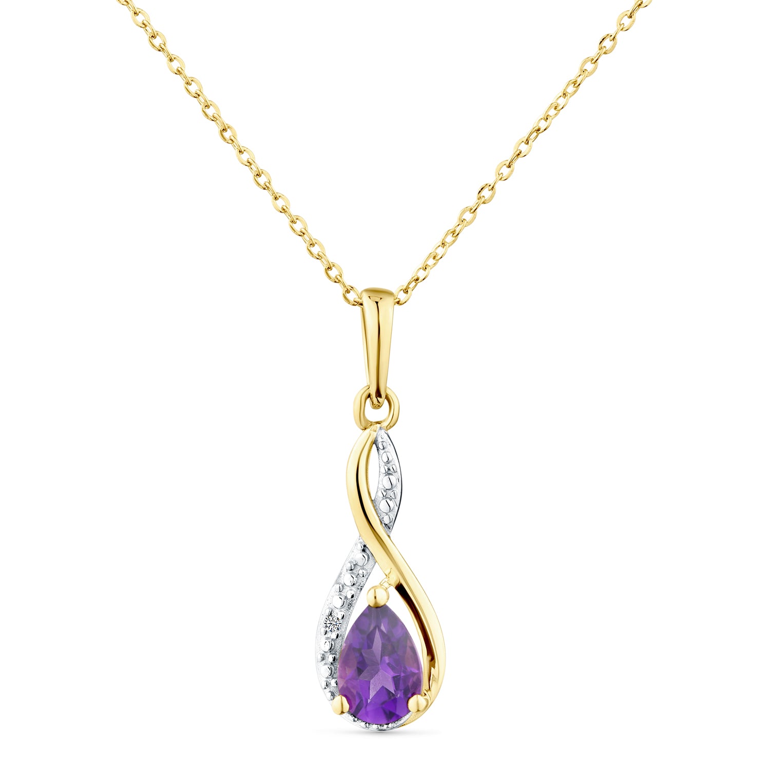 9ct Yellow Gold Amethyst and Diamond Infinity Pendant