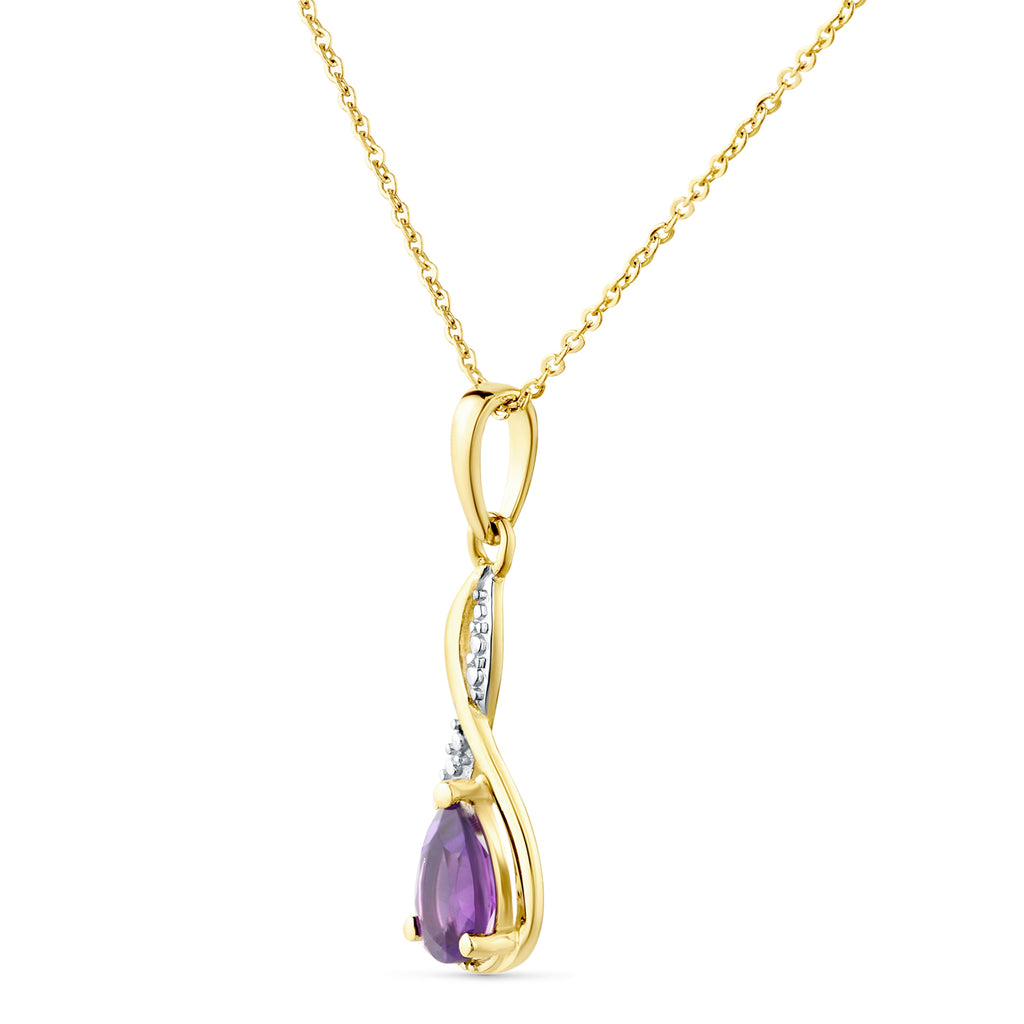 9ct Yellow Gold Amethyst and Diamond Infinity Pendant