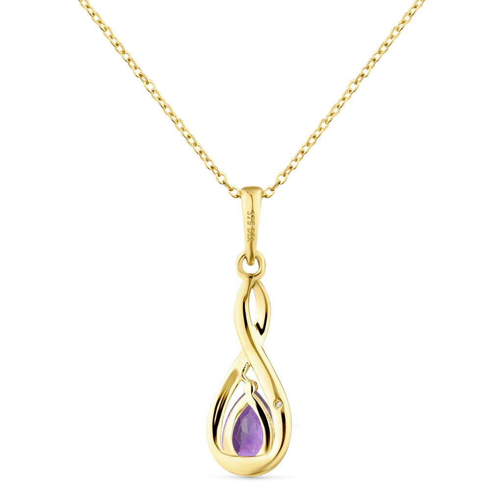 9ct Yellow Gold Amethyst and Diamond Infinity Pendant