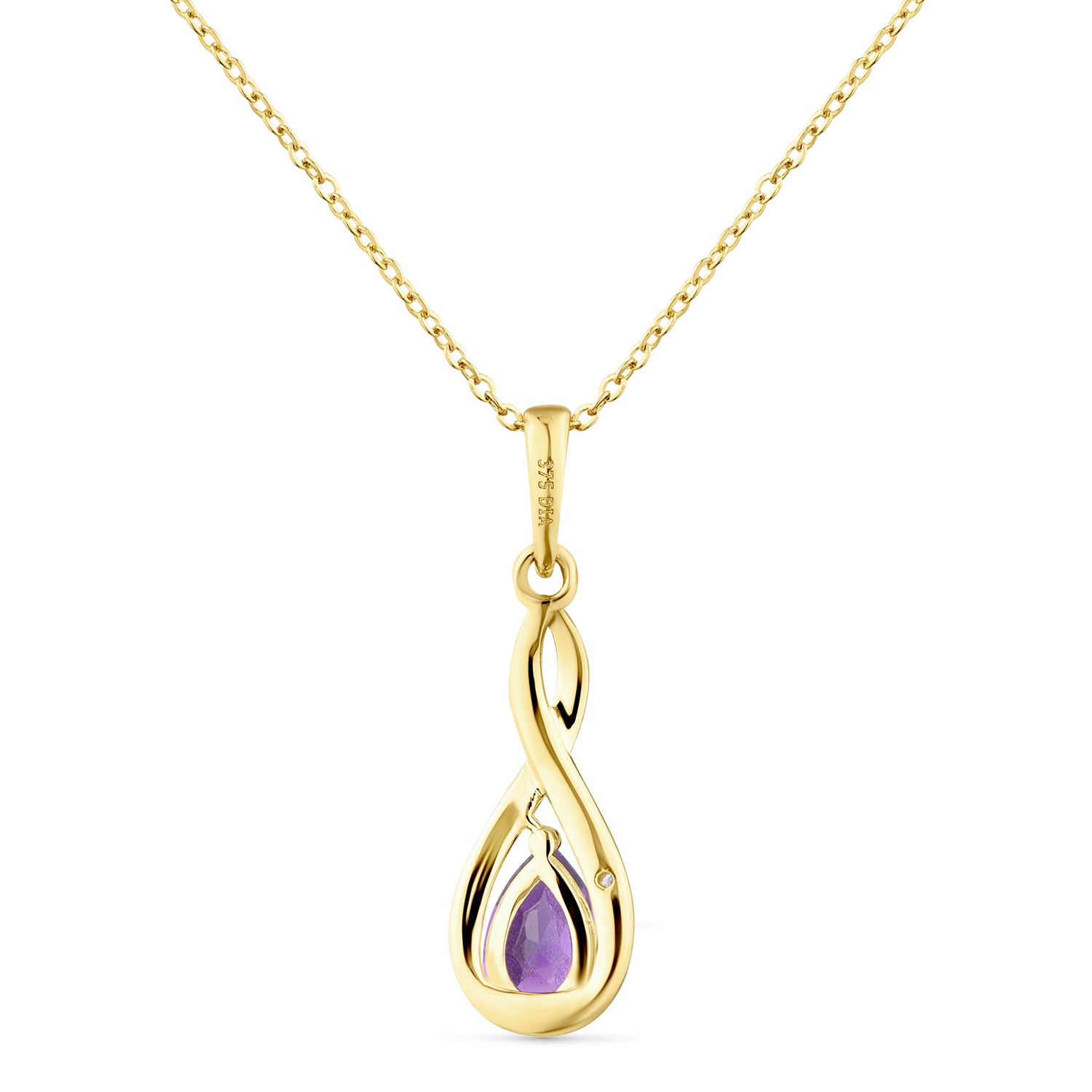 9ct Yellow Gold Amethyst and Diamond Infinity Pendant
