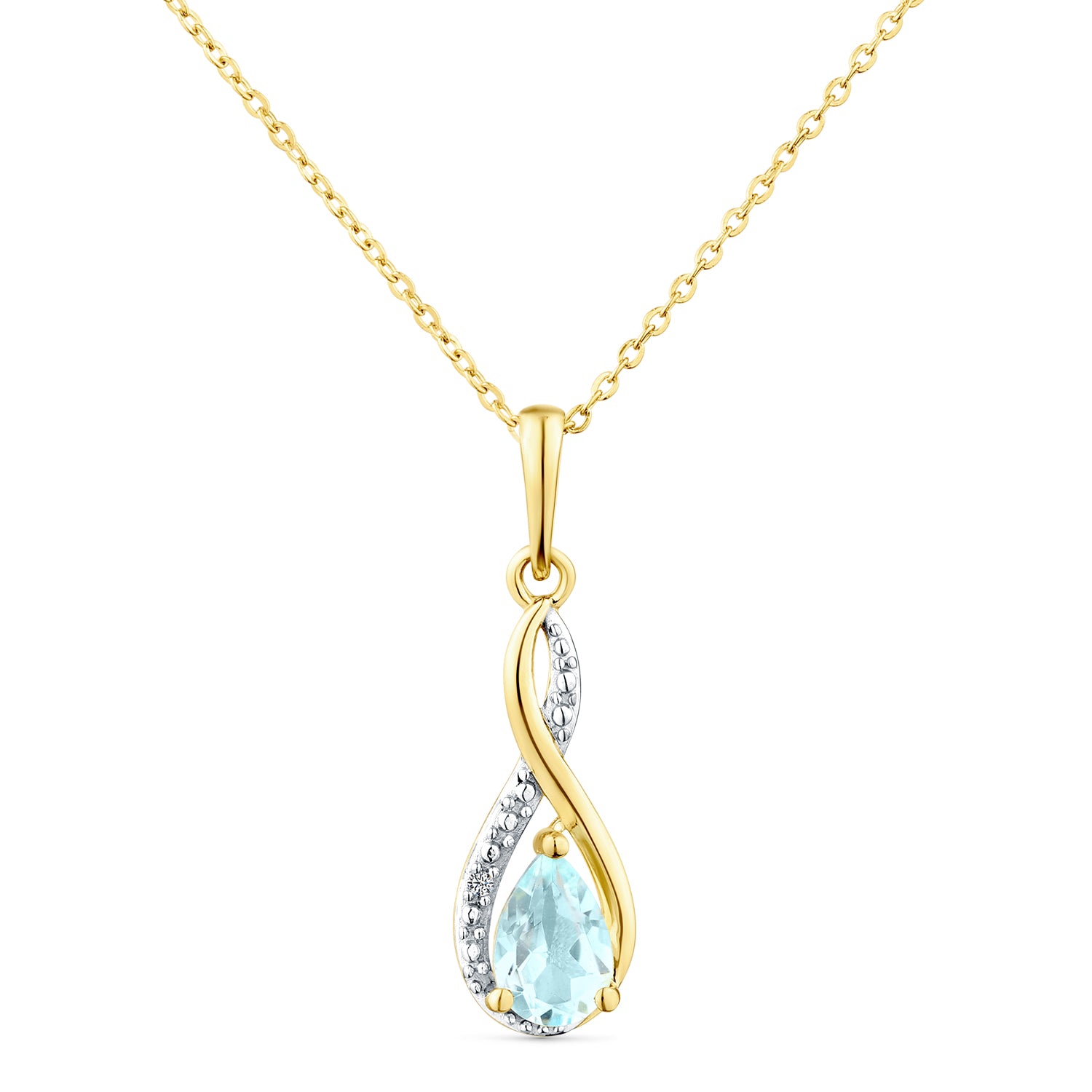9ct Yellow Gold Blue Topaz and Diamond Infinity Pendant
