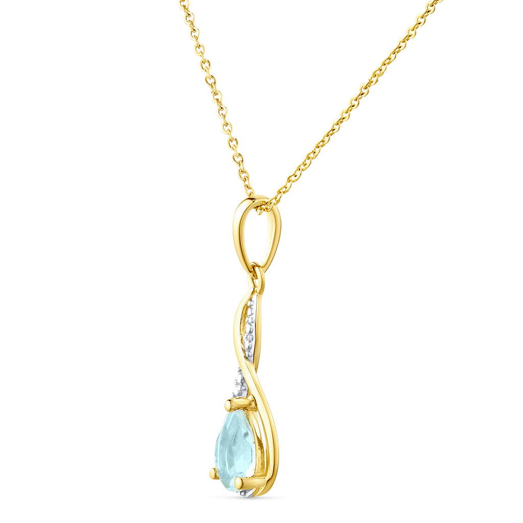 9ct Yellow Gold Blue Topaz and Diamond Infinity Pendant