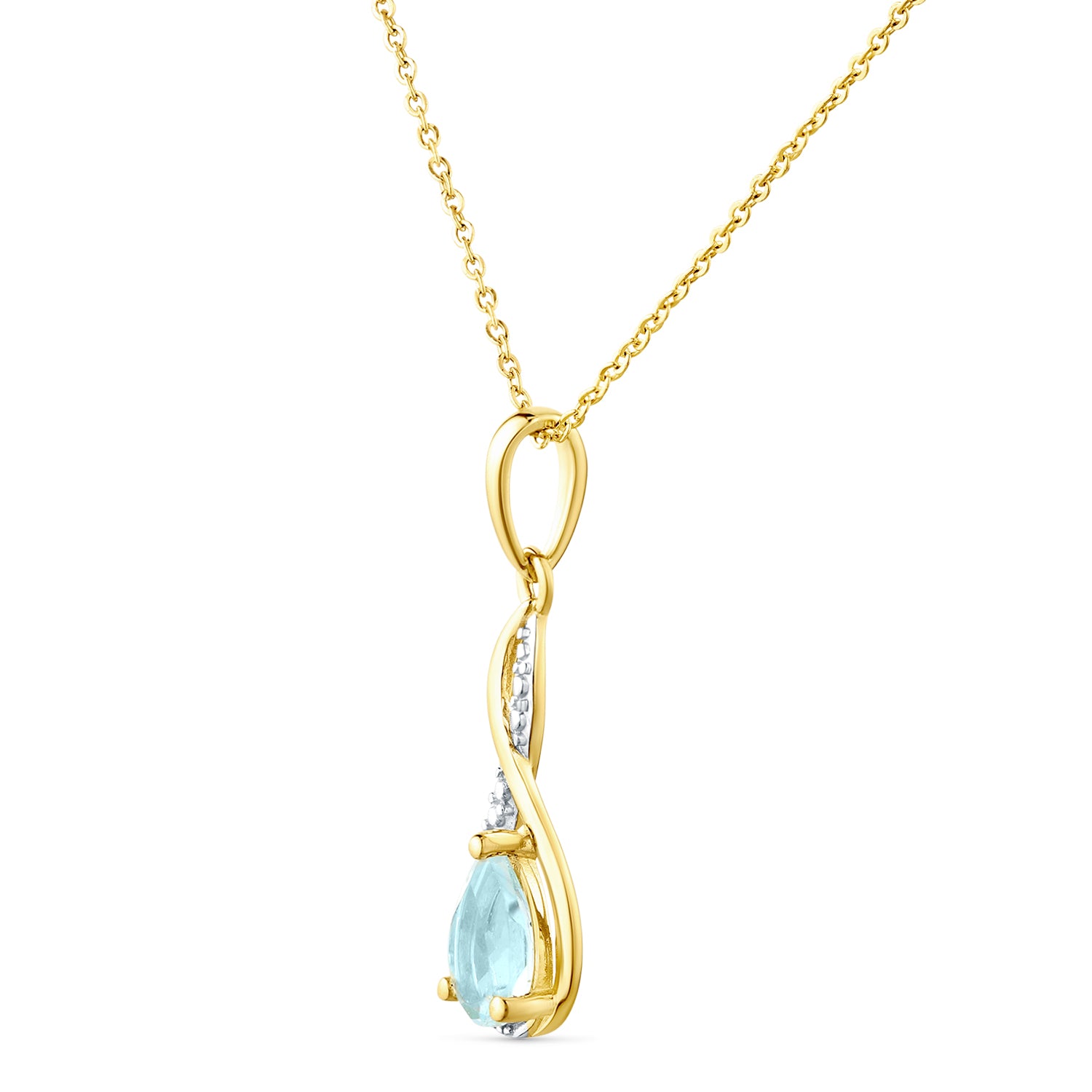 9ct Yellow Gold Blue Topaz and Diamond Infinity Pendant