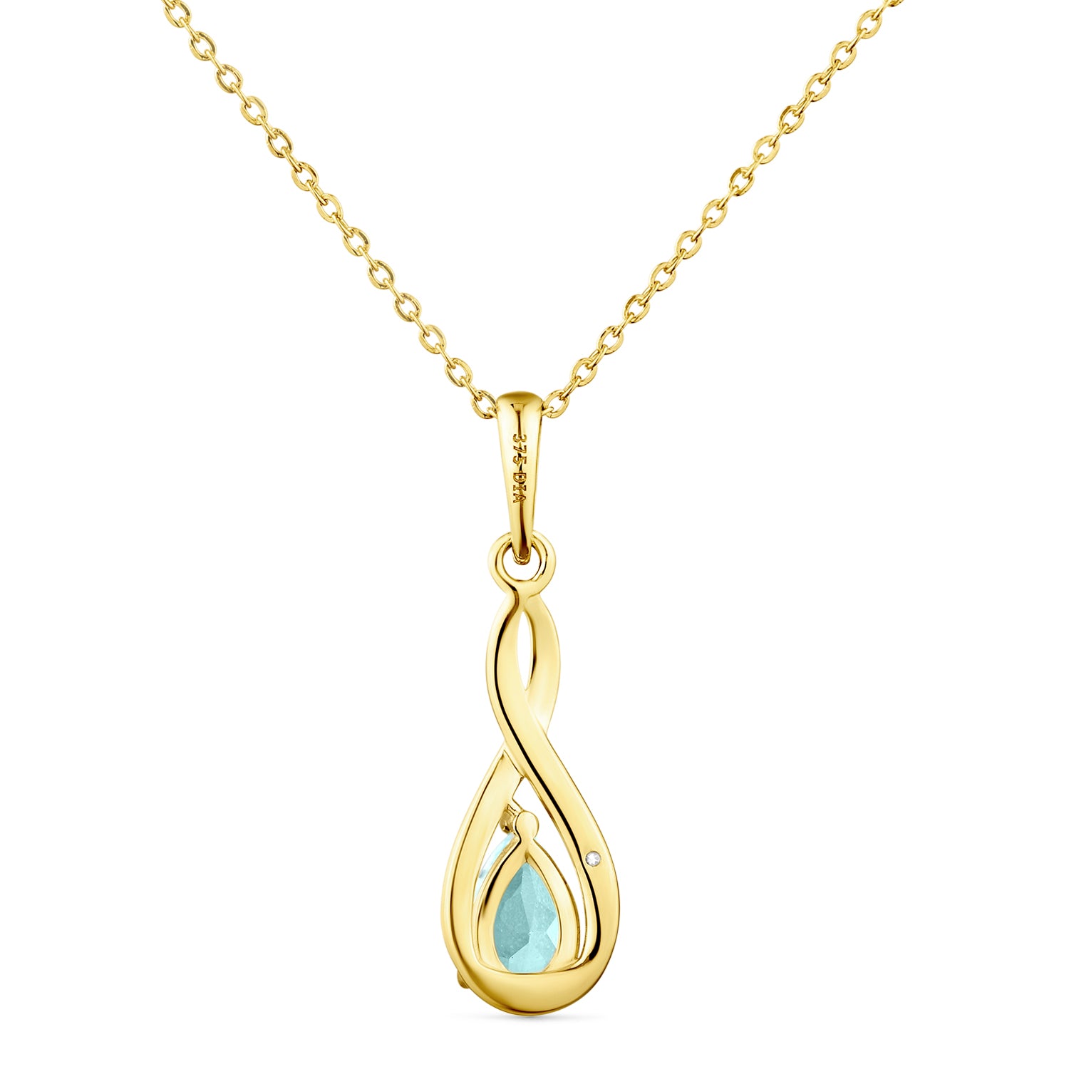 9ct Yellow Gold Blue Topaz and Diamond Infinity Pendant