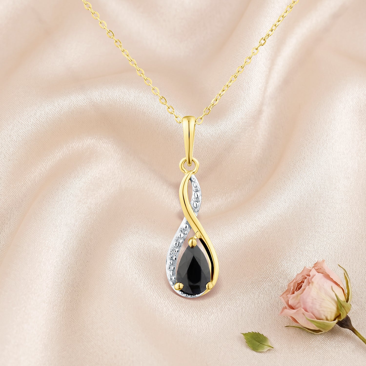 9ct Yellow Gold Sapphire and Diamond Infinity Pendant