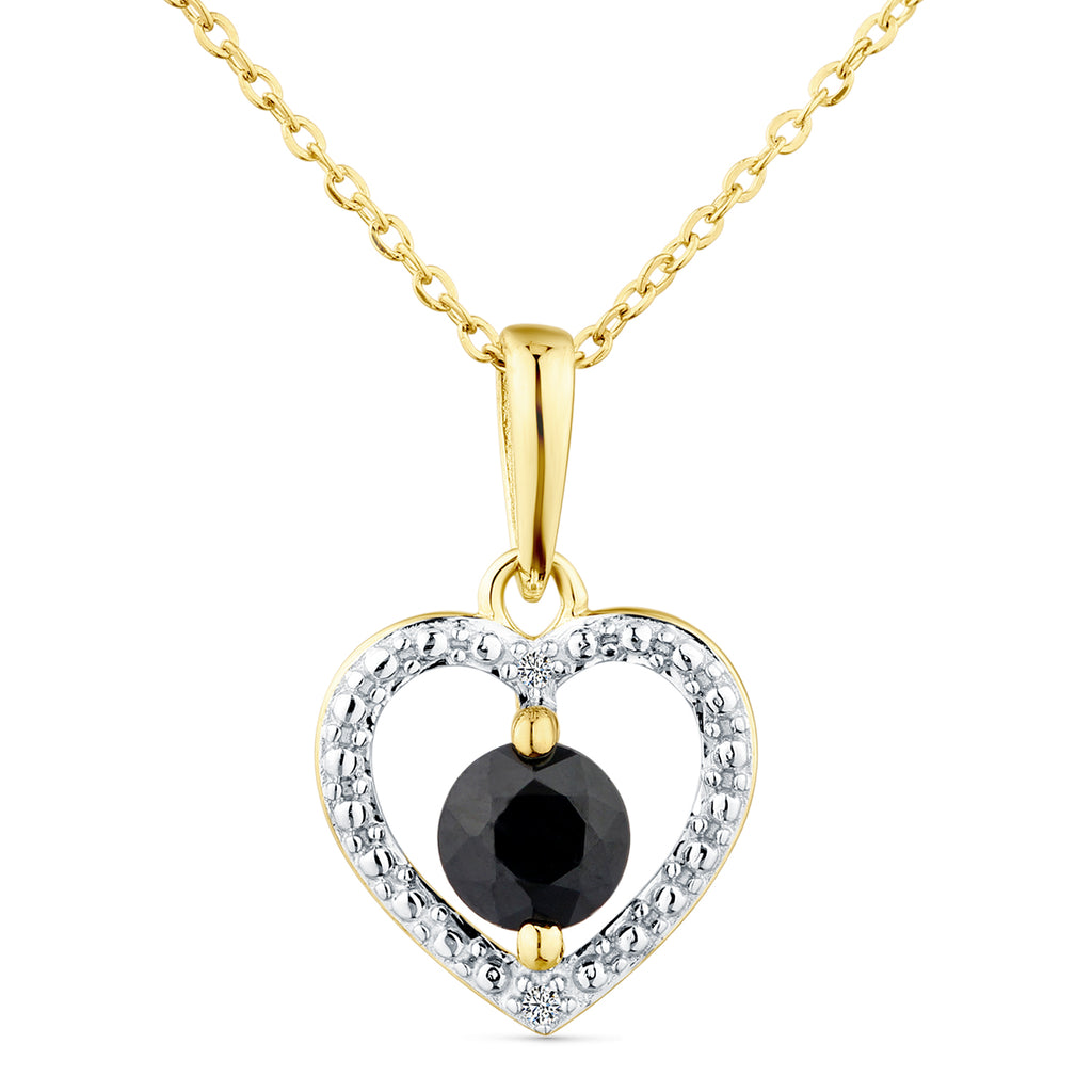 9ct Yellow Gold Sapphire and Diamond Heart Pendant