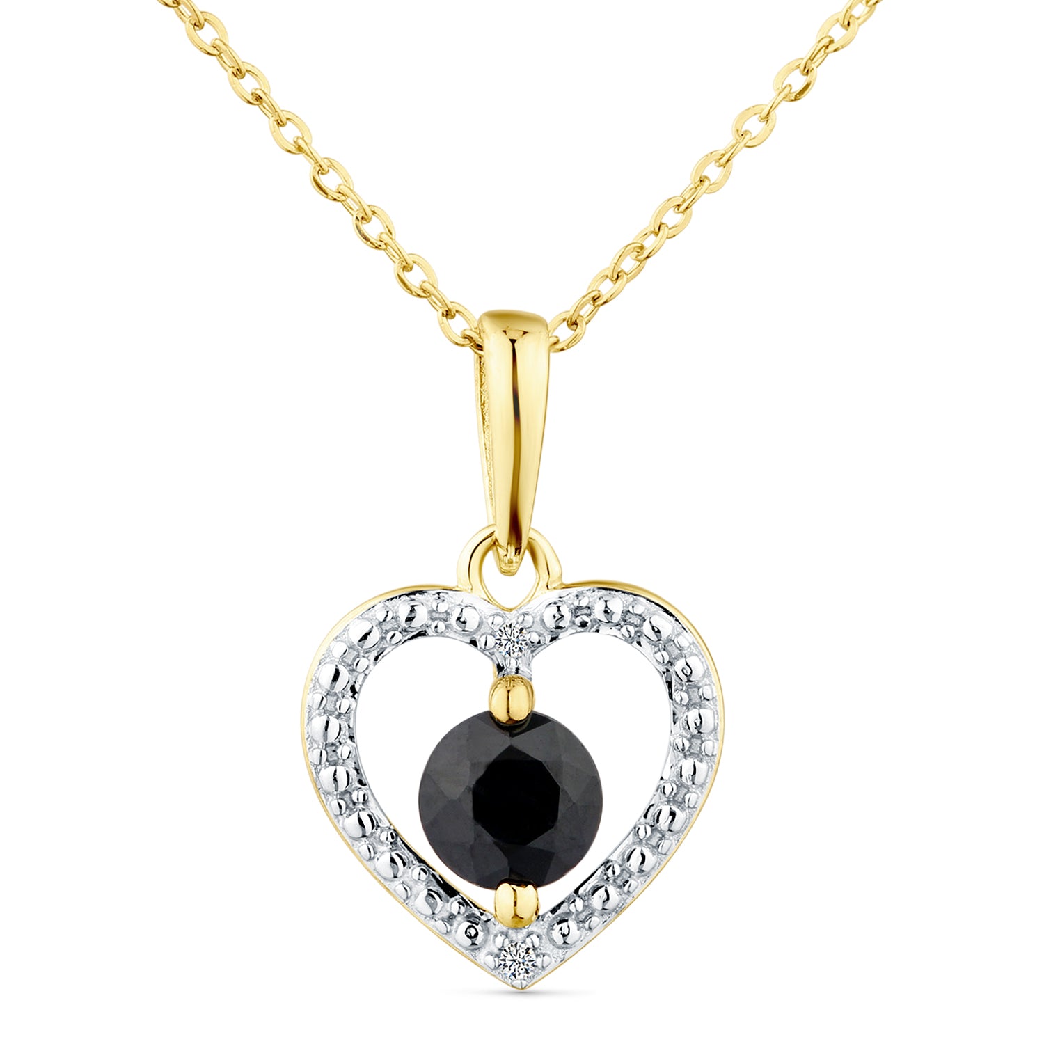 9ct Yellow Gold Sapphire and Diamond Heart Pendant