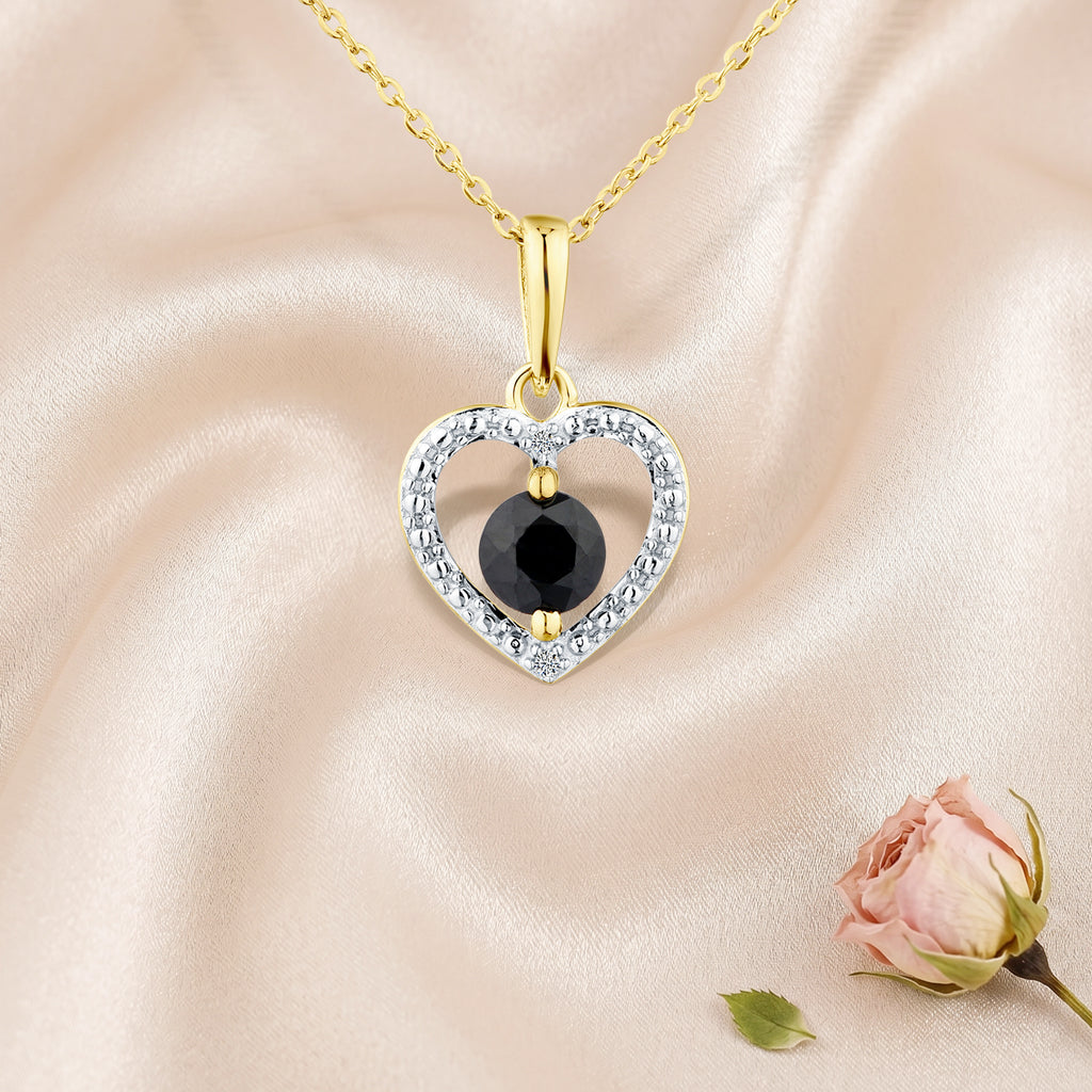 9ct Yellow Gold Sapphire and Diamond Heart Pendant