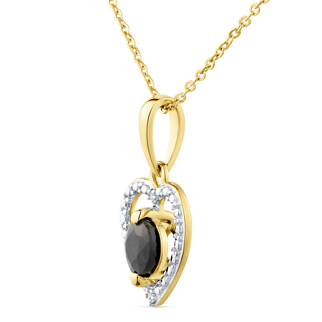 9ct Yellow Gold Sapphire and Diamond Heart Pendant