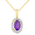 9ct Yellow Gold Oval Amethyst and Diamond Cluster Pendant