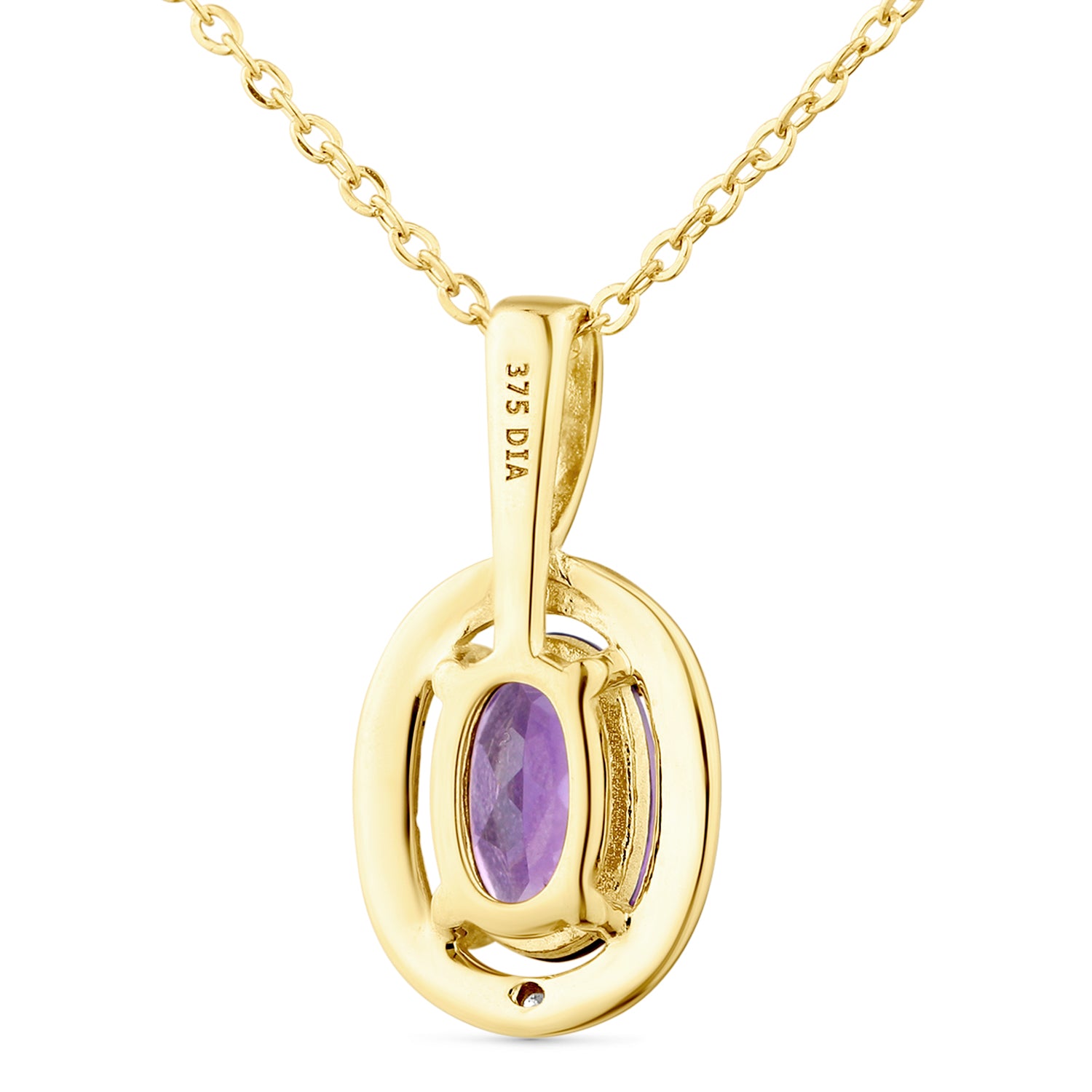 9ct Yellow Gold Oval Amethyst and Diamond Cluster Pendant