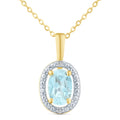 9ct Yellow Gold Oval Blue Topaz and Diamond Cluster Pendant