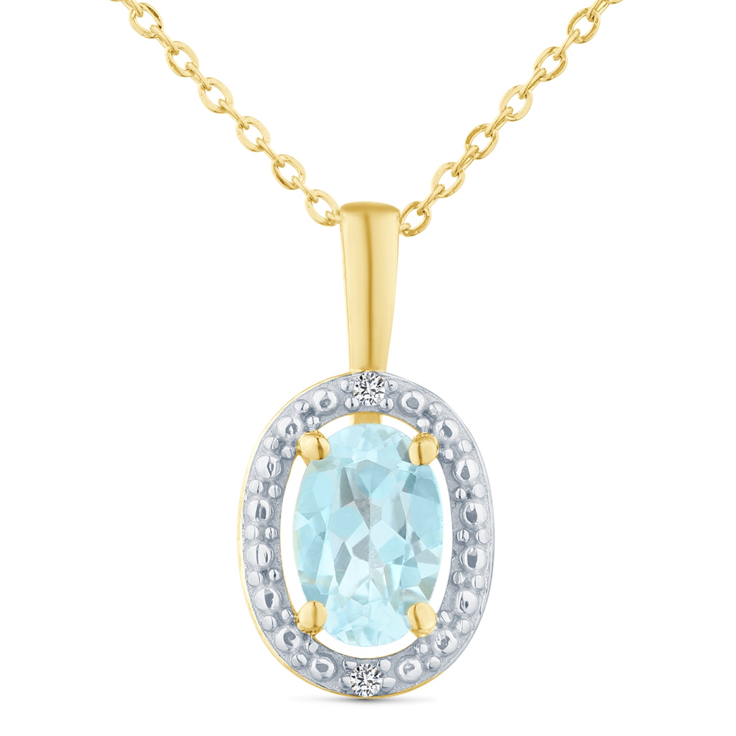 9ct Yellow Gold Oval Blue Topaz and Diamond Cluster Pendant