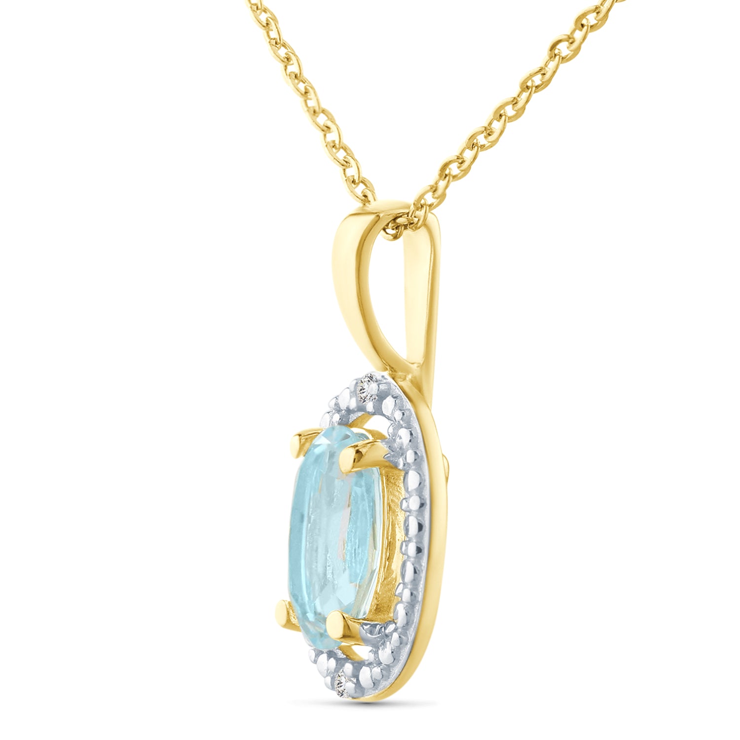9ct Yellow Gold Oval Blue Topaz and Diamond Cluster Pendant