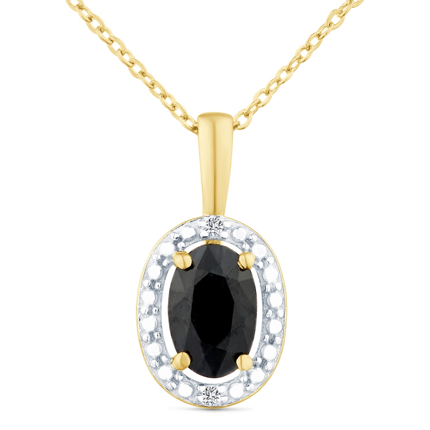 9ct Yellow Gold Oval Sapphire and Diamond Cluster Pendant