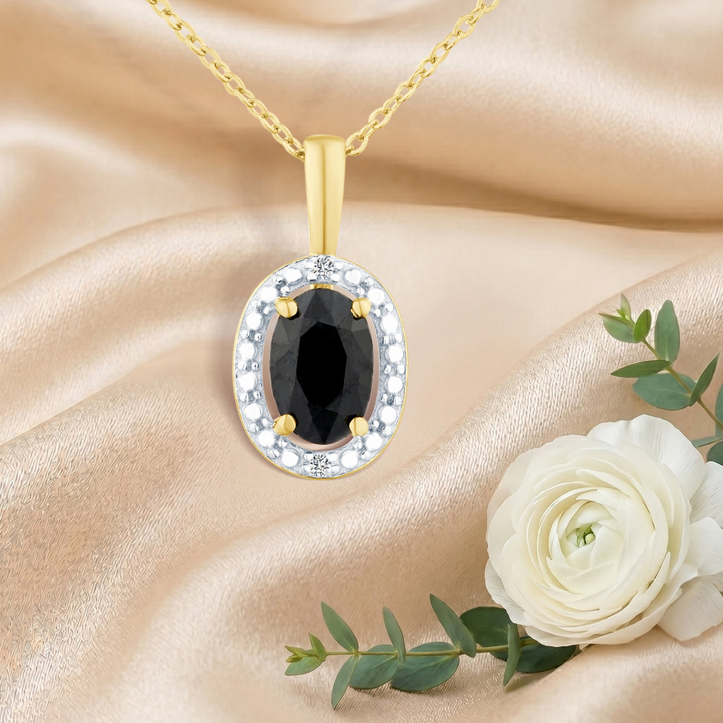 9ct Yellow Gold Oval Sapphire and Diamond Cluster Pendant