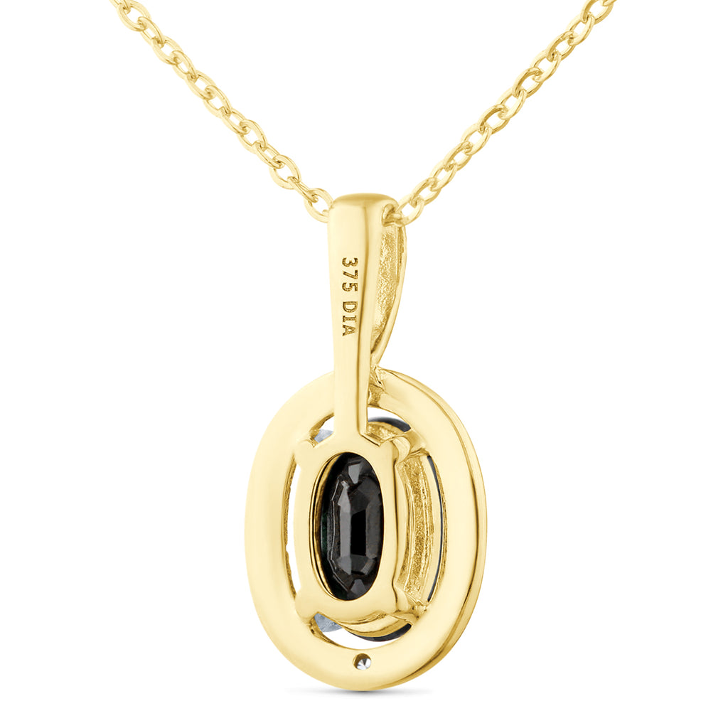 9ct Yellow Gold Oval Sapphire and Diamond Cluster Pendant