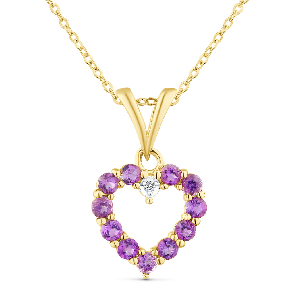9ct Yellow Gold Amethyst and Diamond Open Heart Pendant