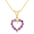9ct Yellow Gold Amethyst and Diamond Open Heart Pendant