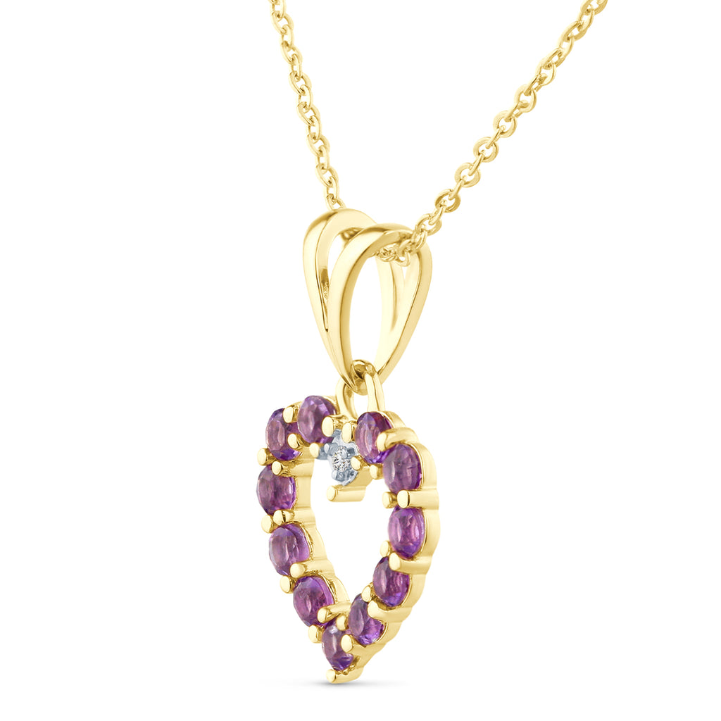 9ct Yellow Gold Amethyst and Diamond Open Heart Pendant