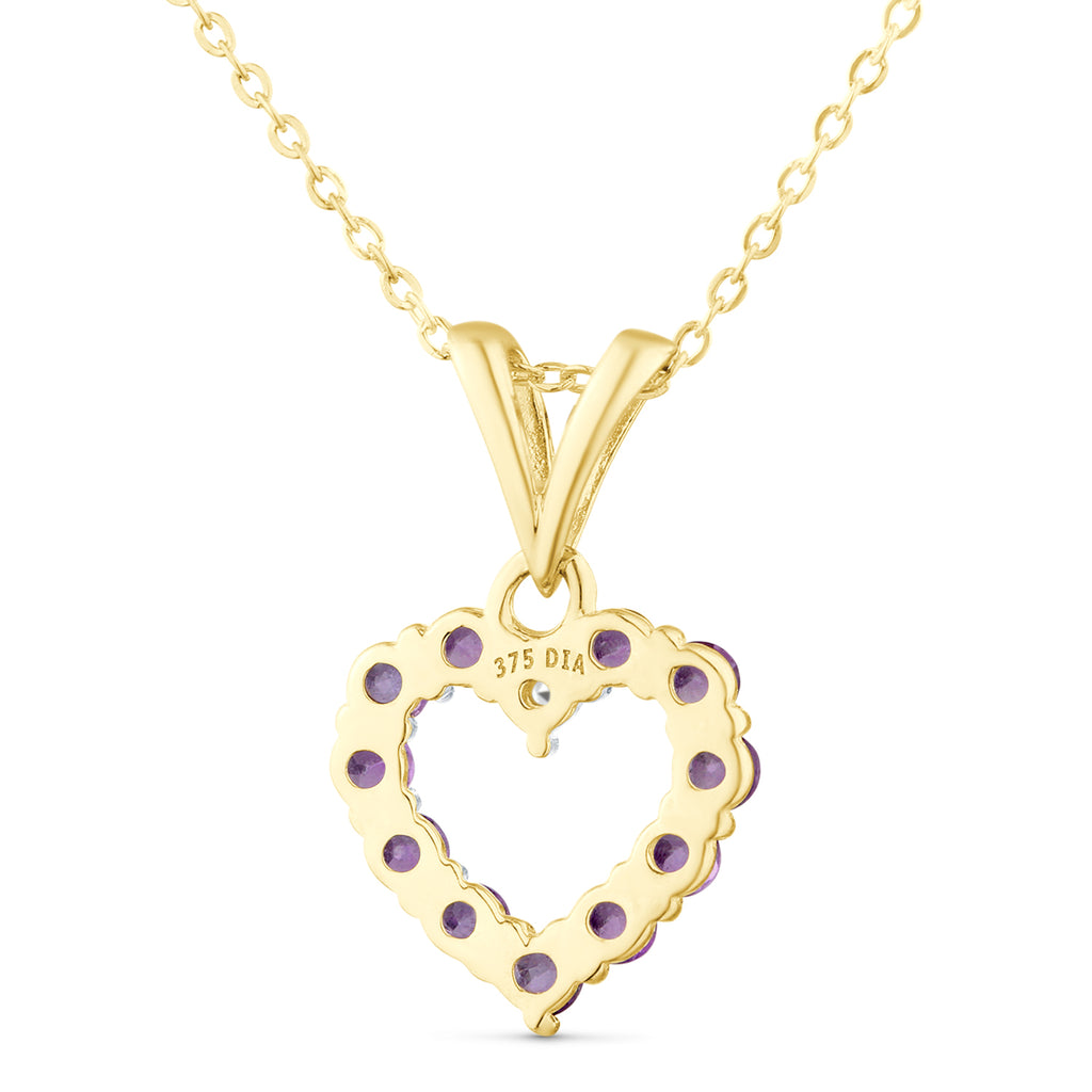 9ct Yellow Gold Amethyst and Diamond Open Heart Pendant