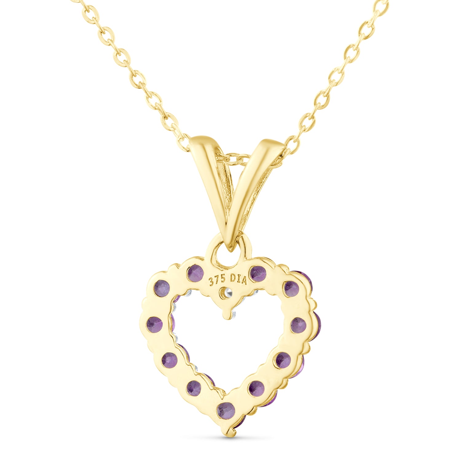 9ct Yellow Gold Amethyst and Diamond Open Heart Pendant