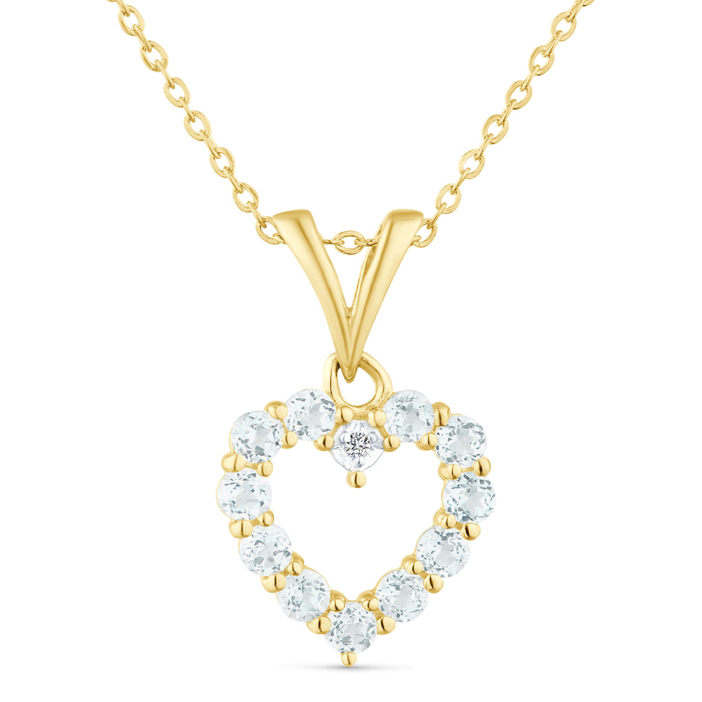 9ct Yellow Gold Blue Topaz and Diamond Open Heart Pendant