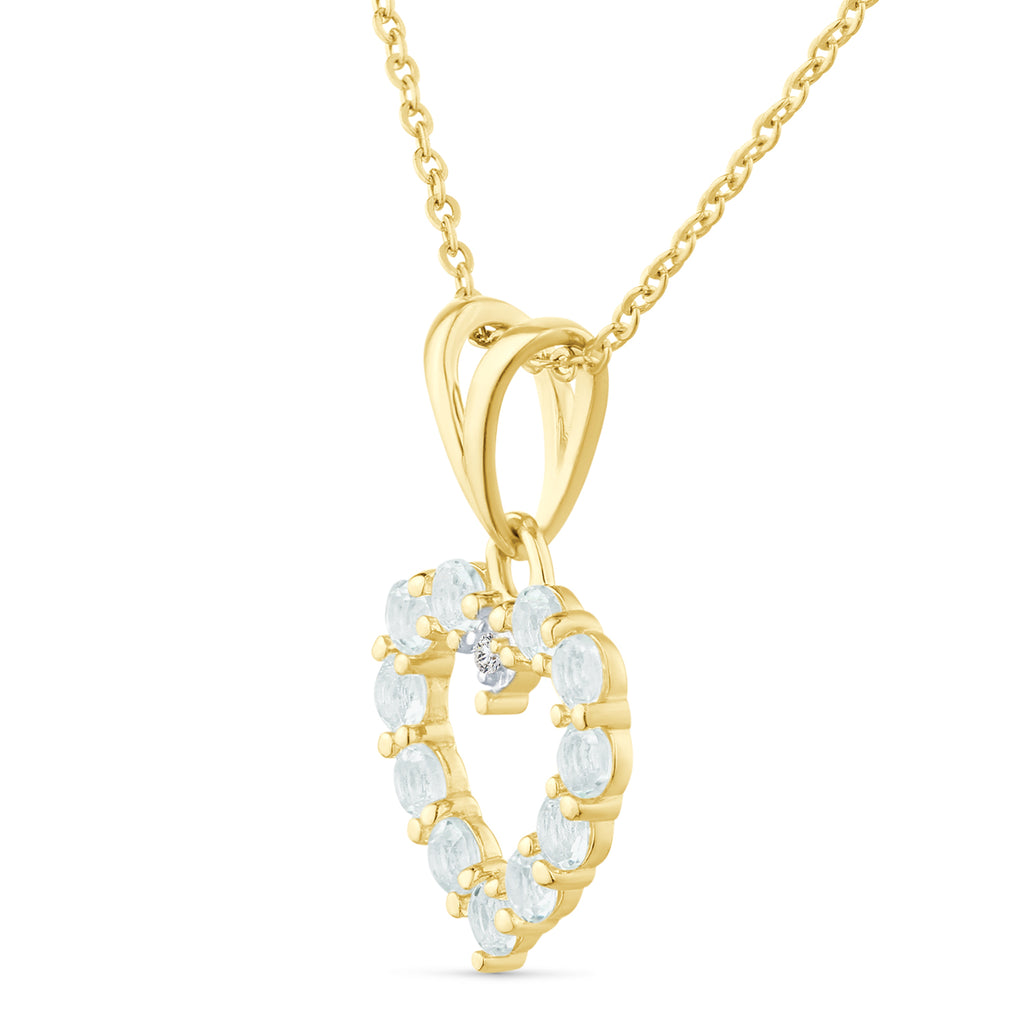 9ct Yellow Gold Blue Topaz and Diamond Open Heart Pendant