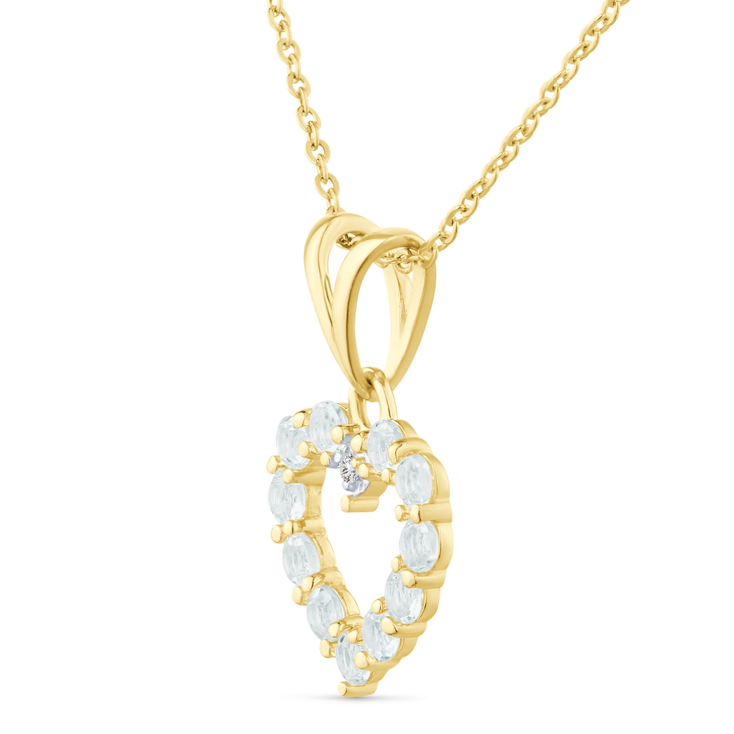 9ct Yellow Gold Blue Topaz and Diamond Open Heart Pendant