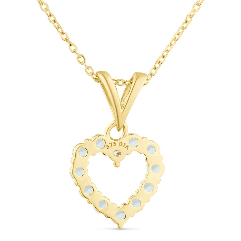 9ct Yellow Gold Blue Topaz and Diamond Open Heart Pendant