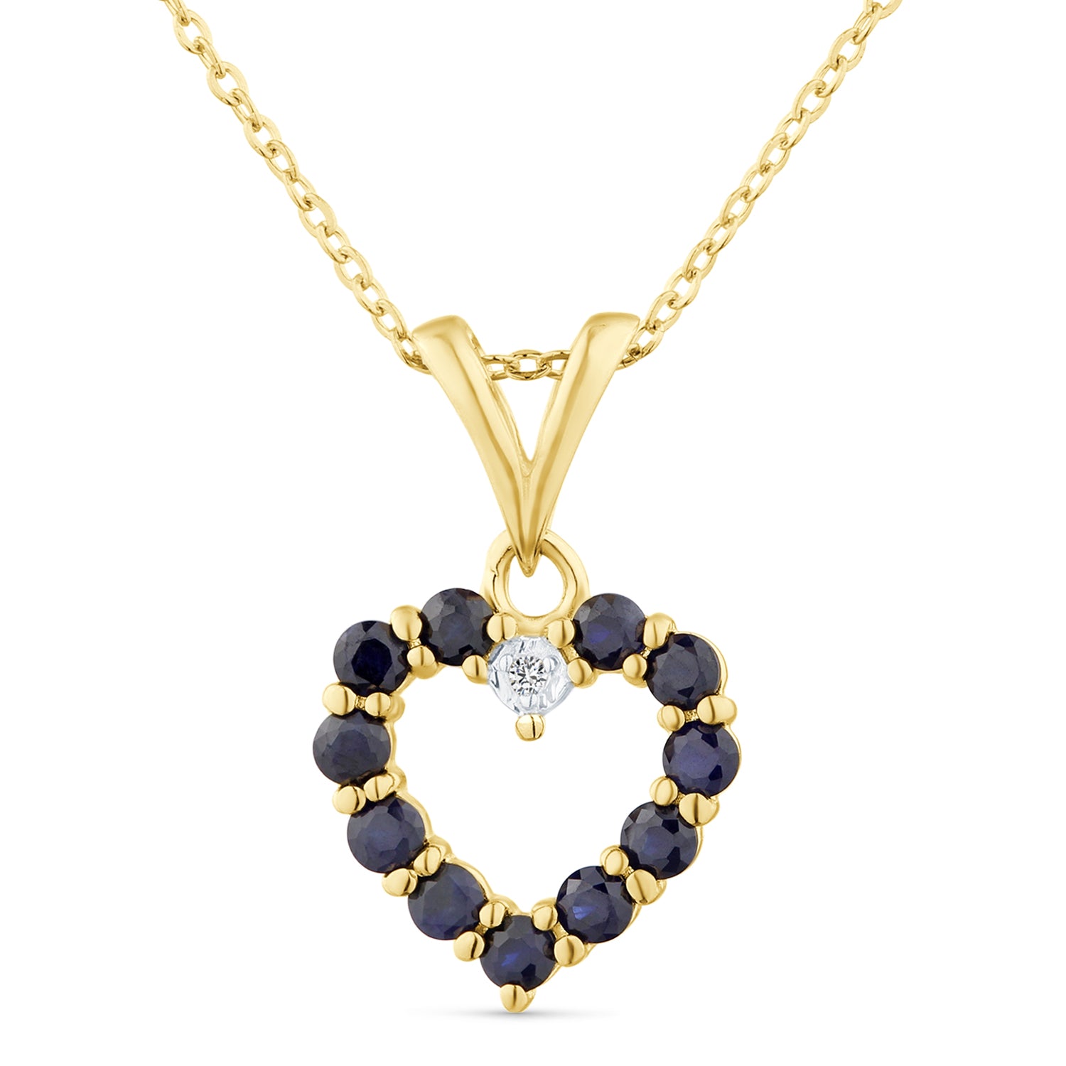 9ct Yellow Gold Sapphire and Diamond Open Heart Pendant