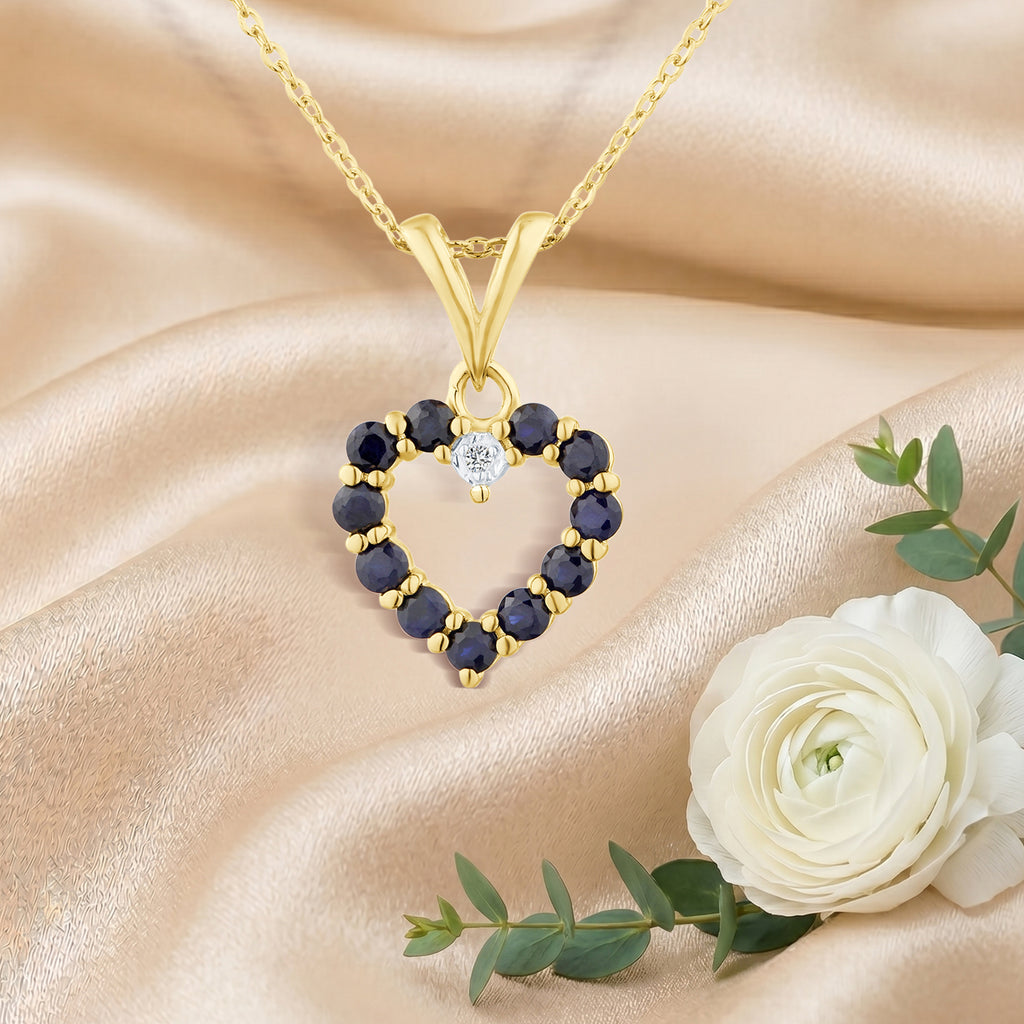9ct Yellow Gold Sapphire and Diamond Open Heart Pendant