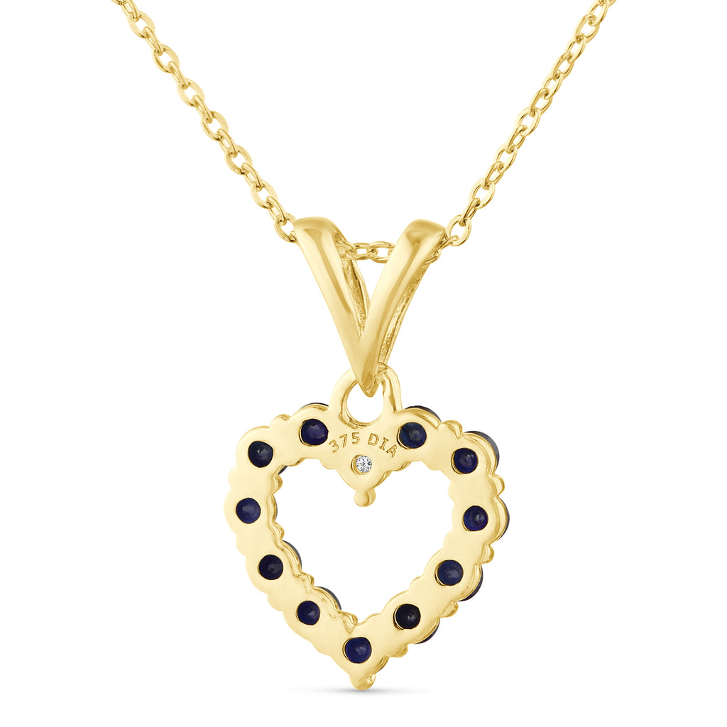 9ct Yellow Gold Sapphire and Diamond Open Heart Pendant
