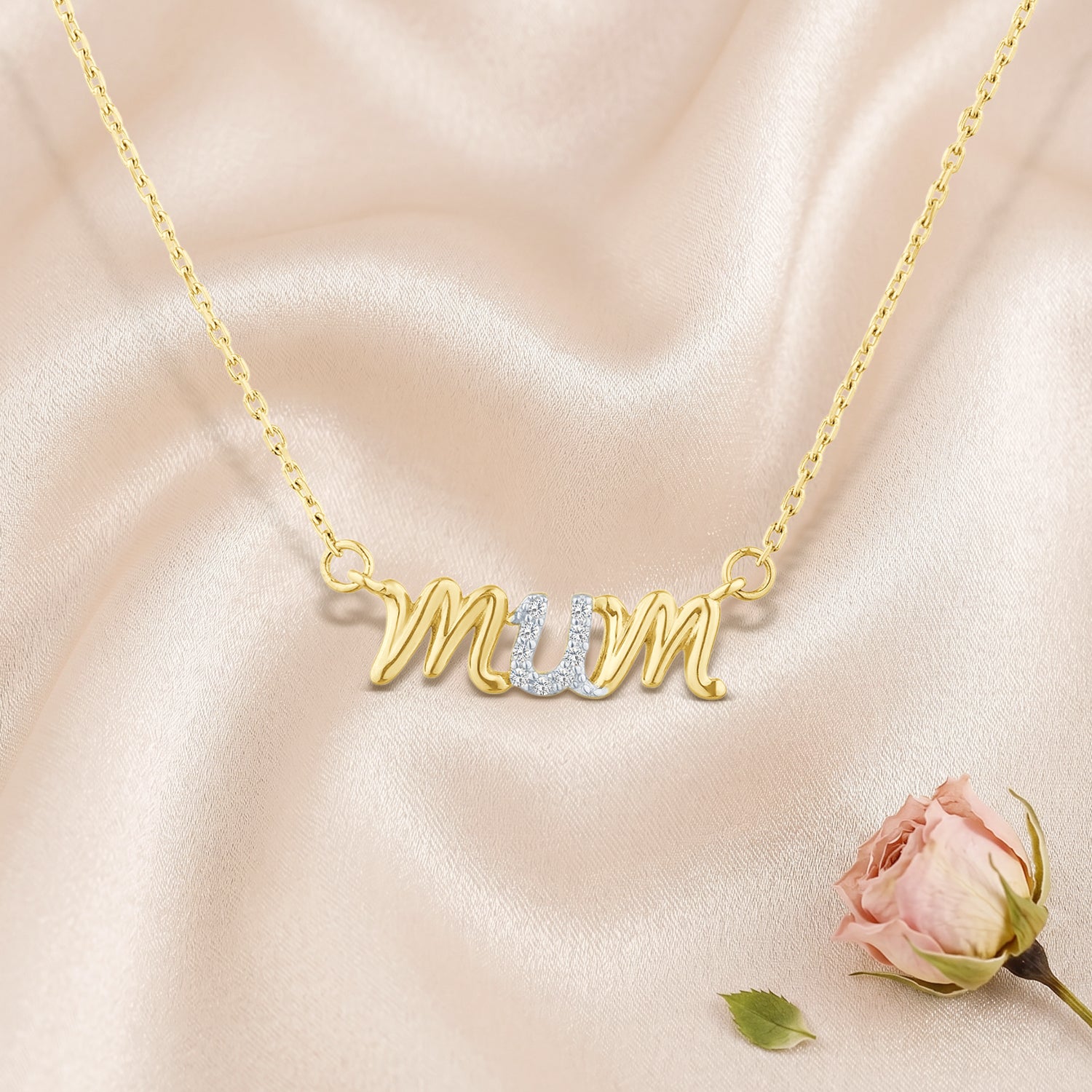 9ct Yellow Gold Mum Diamond Necklace