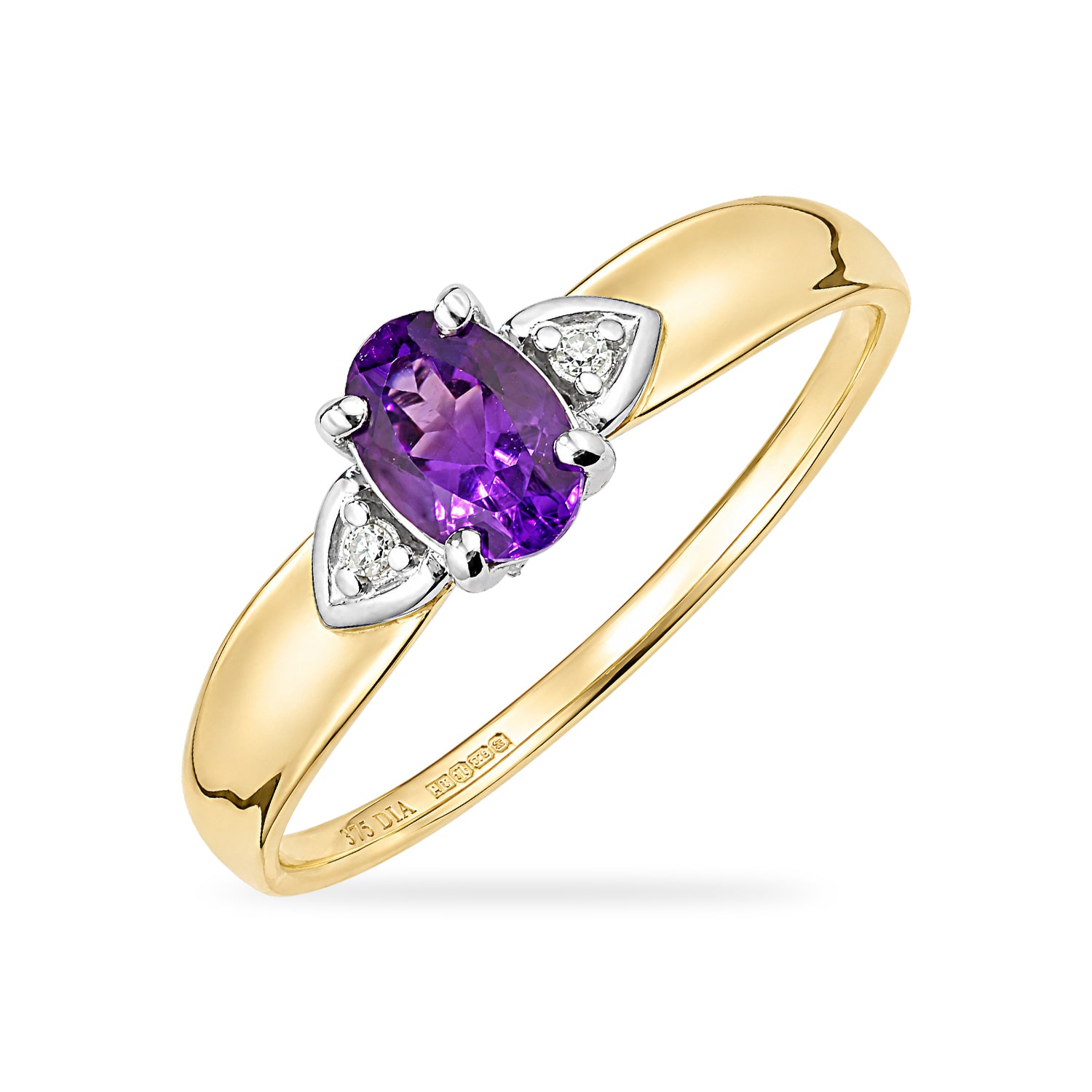 9ct Yellow Gold Amethyst and Diamond Engagement Ring with Diamond Shoulders