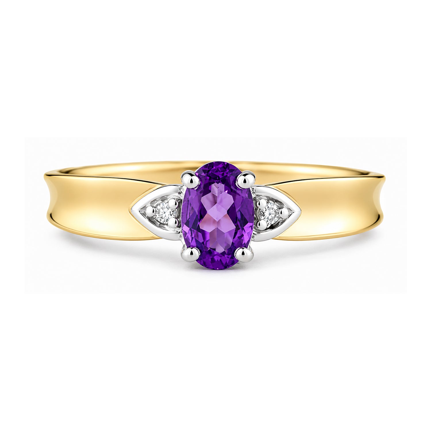 9ct Yellow Gold Amethyst and Diamond Engagement Ring with Diamond Shoulders