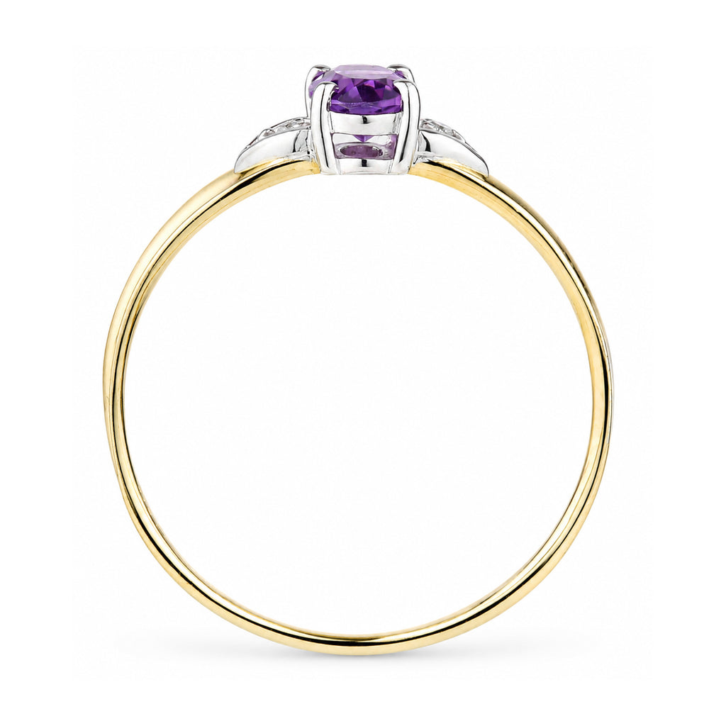 9ct Yellow Gold Amethyst and Diamond Engagement Ring with Diamond Shoulders