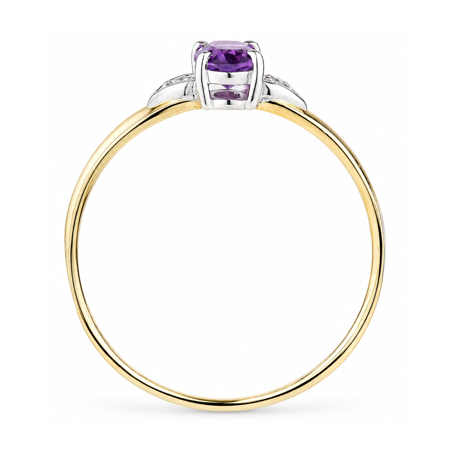 9ct Yellow Gold Amethyst and Diamond Engagement Ring with Diamond Shoulders