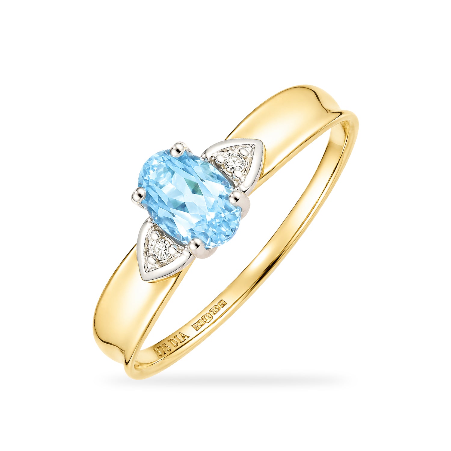9ct Yellow Gold Blue Topaz and Diamond Engagement Ring with Diamond Shoulders