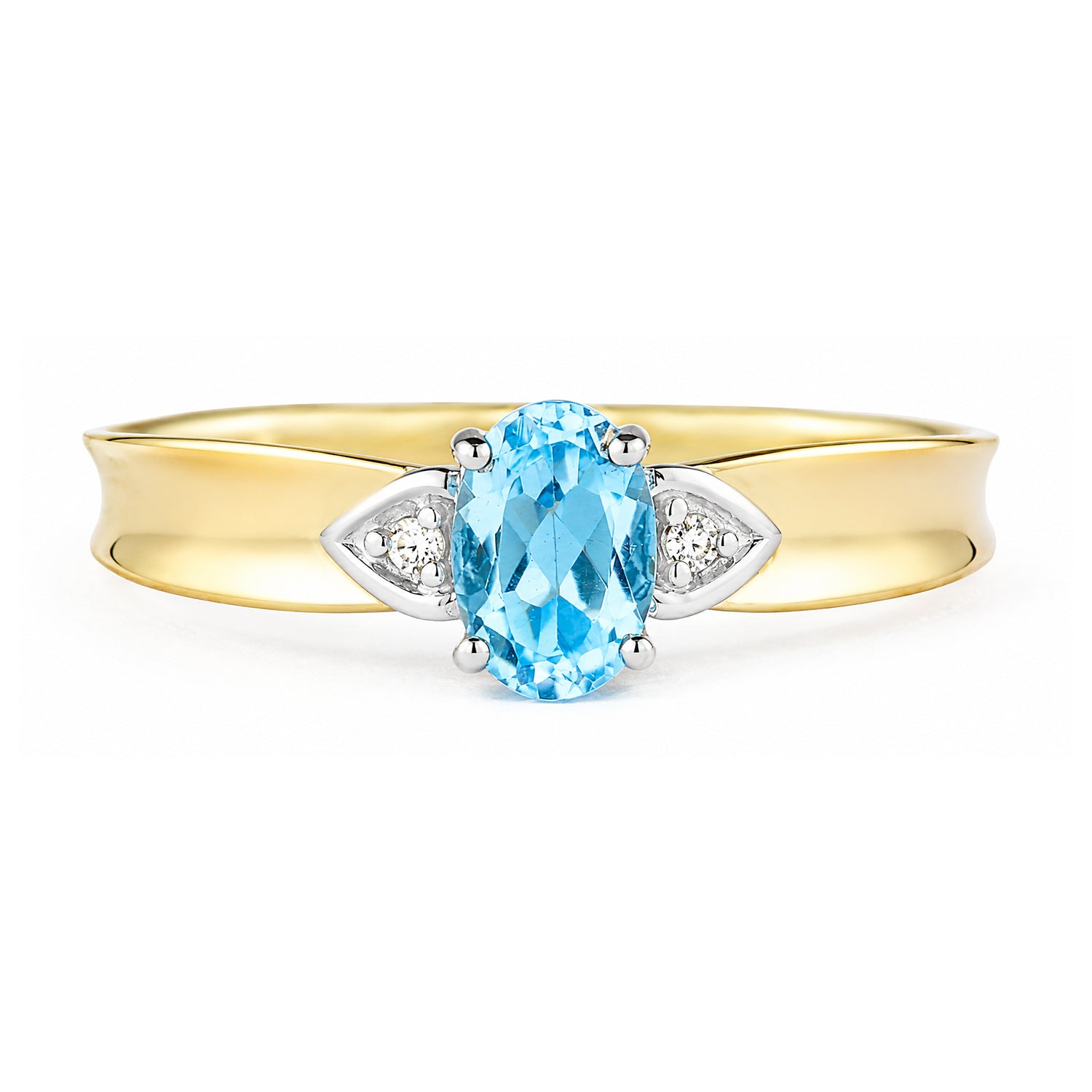 9ct Yellow Gold Blue Topaz and Diamond Engagement Ring with Diamond Shoulders