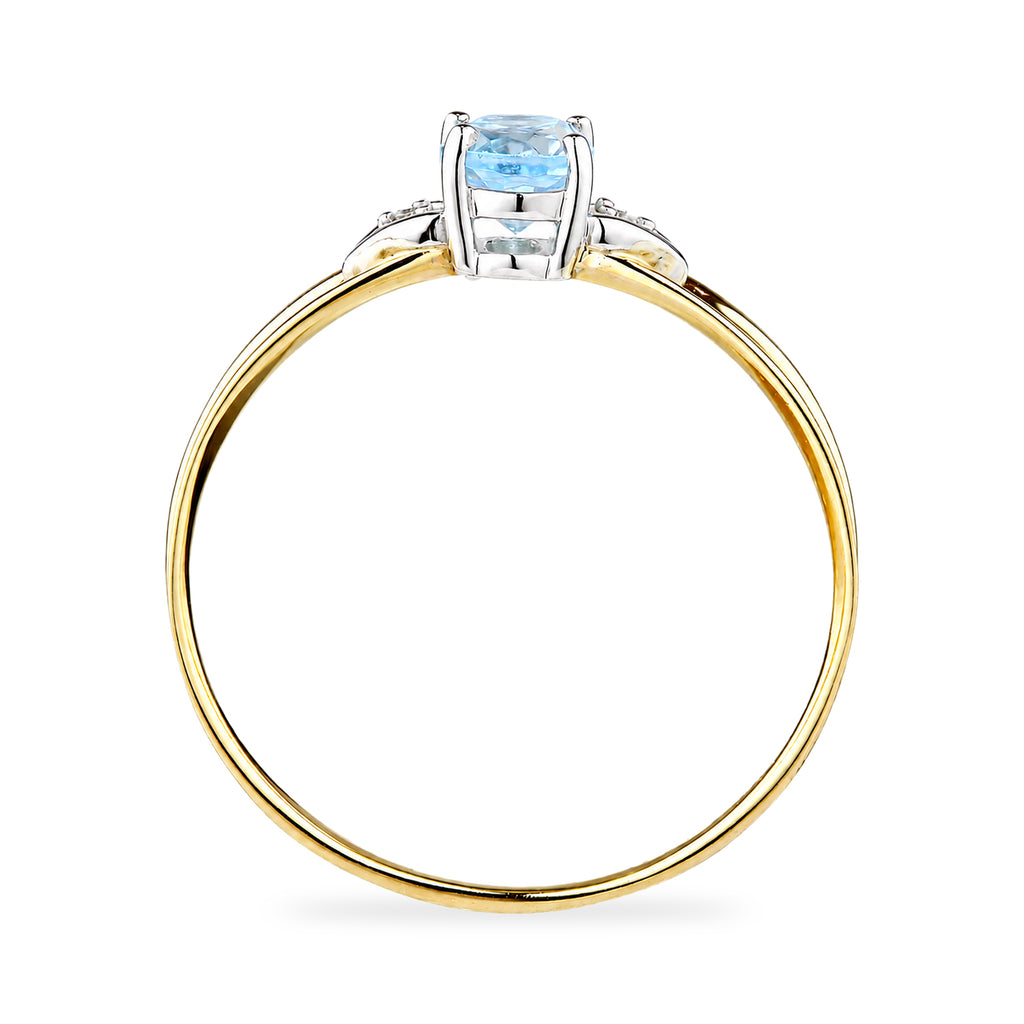 9ct Yellow Gold Blue Topaz and Diamond Engagement Ring with Diamond Shoulders