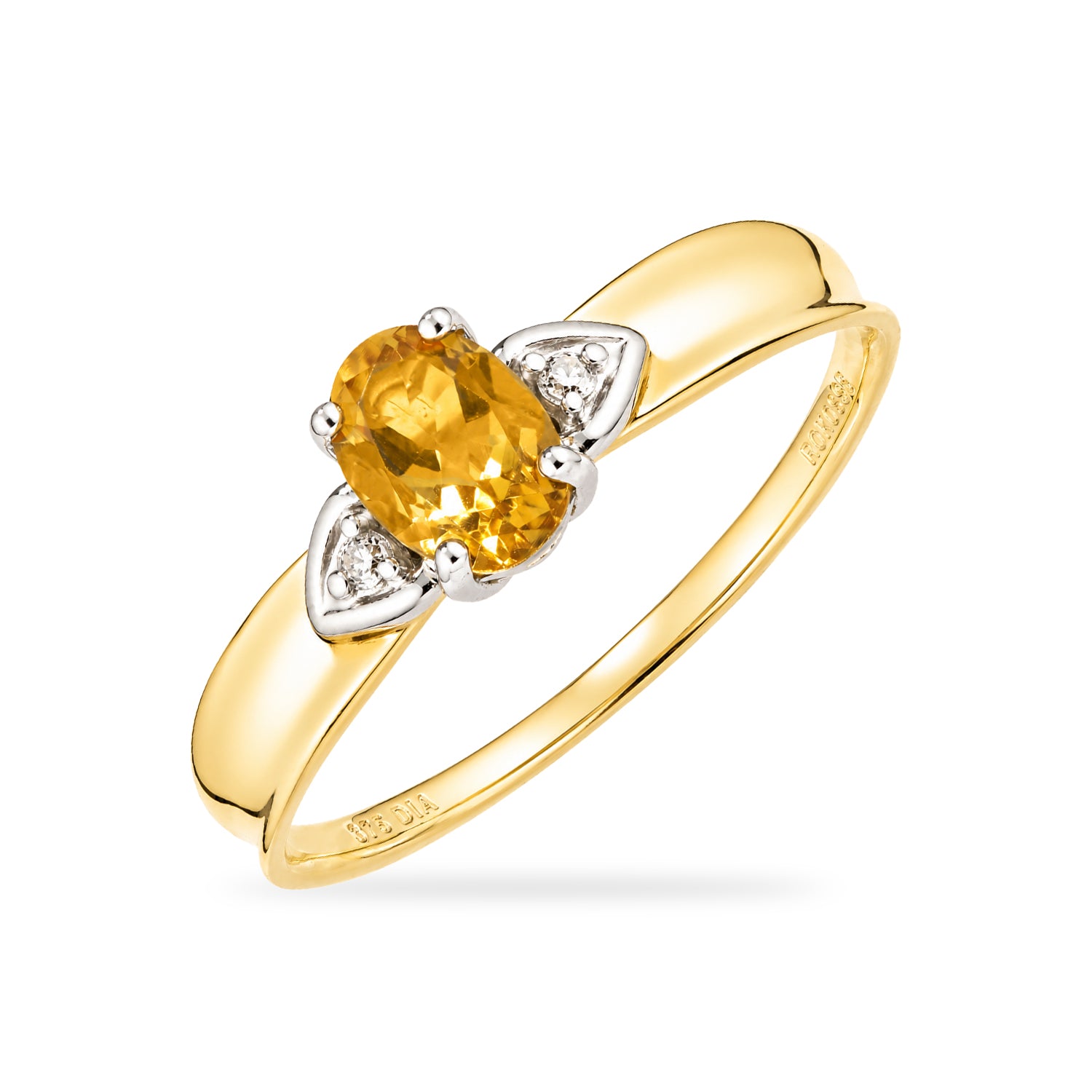 9ct Yellow Gold Citrine and Diamond Engagement Ring with Diamond Shoulders