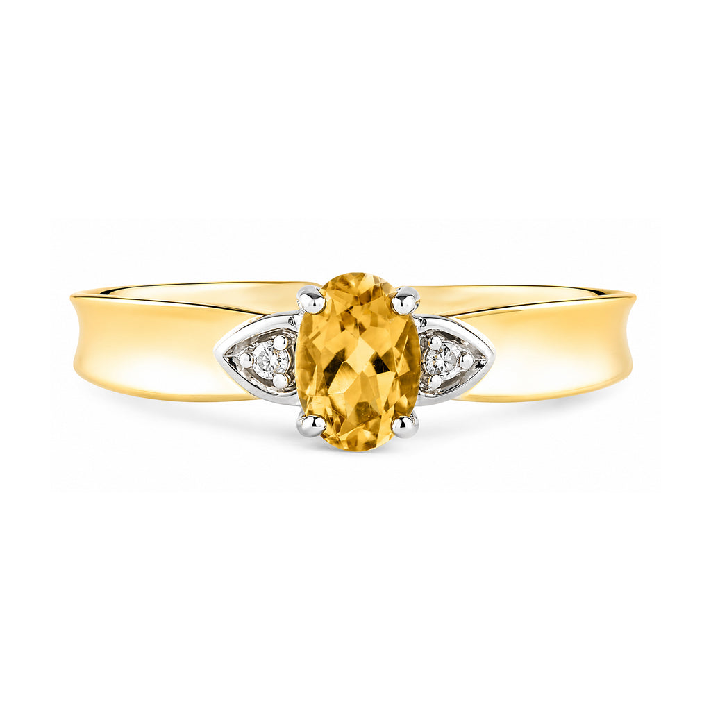 9ct Yellow Gold Citrine and Diamond Engagement Ring with Diamond Shoulders