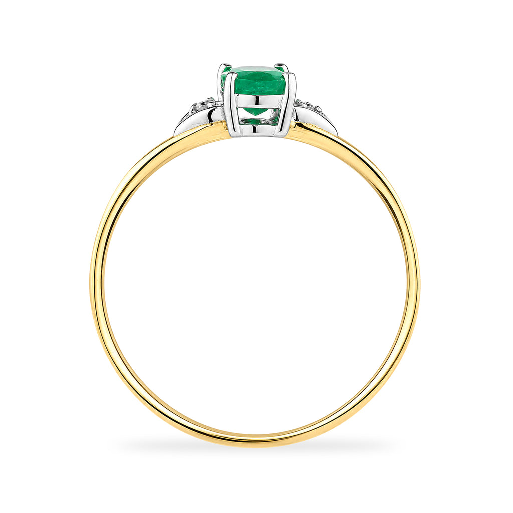 9ct Yellow Gold Emerald and Diamond Engagement Ring with Diamond Shoulders