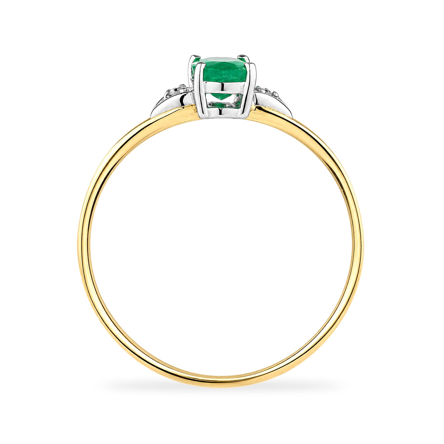 9ct Yellow Gold Emerald and Diamond Engagement Ring with Diamond Shoulders