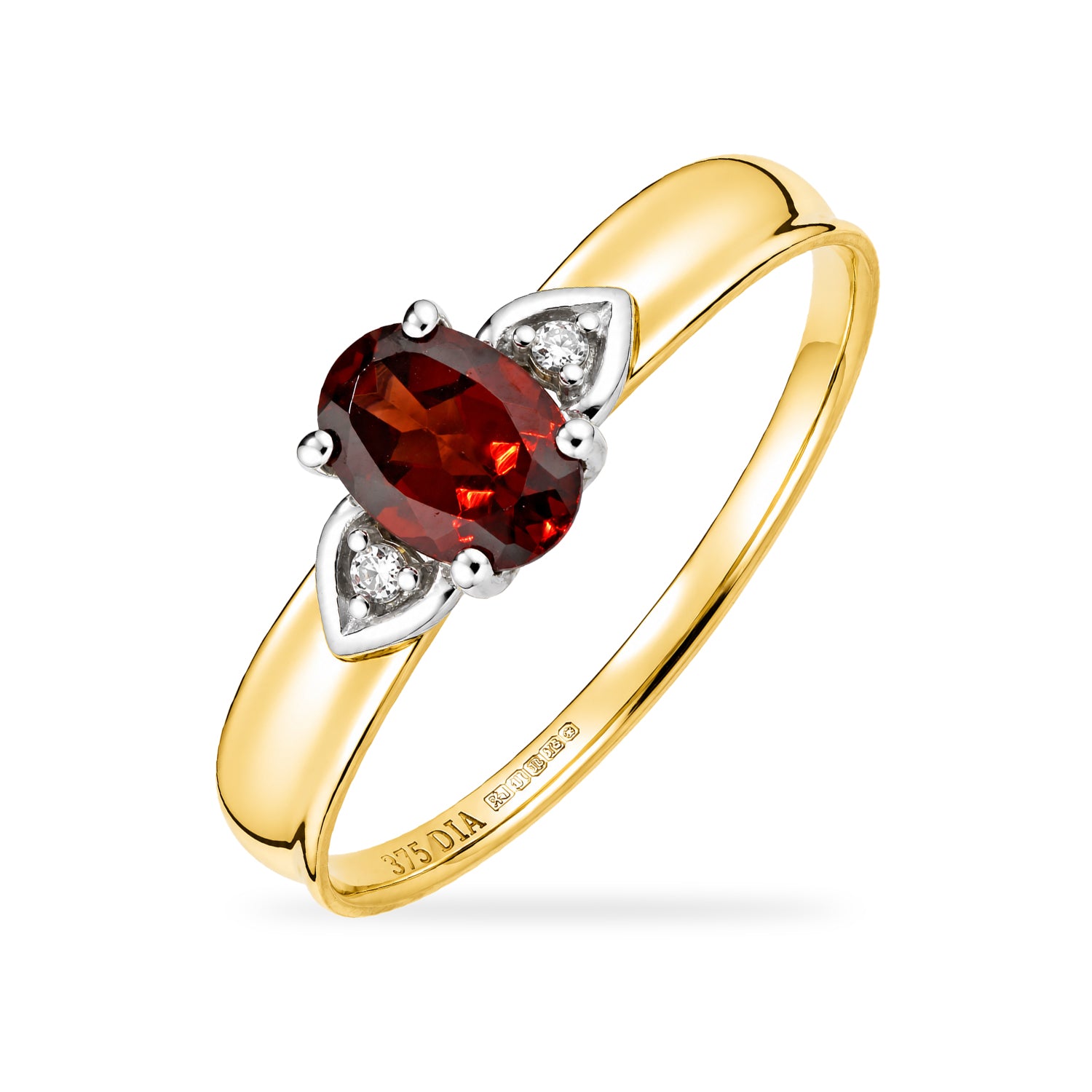 9ct Yellow Gold Garnet and Diamond Engagement Ring with Diamond Shoulders