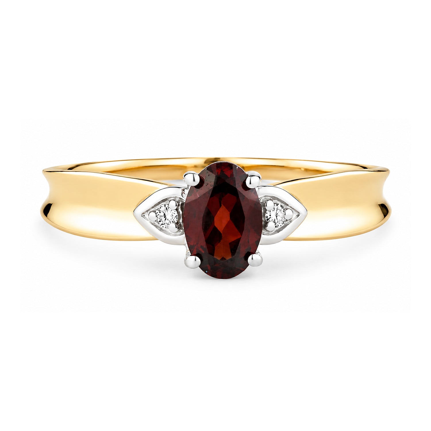 9ct Yellow Gold Garnet and Diamond Engagement Ring with Diamond Shoulders