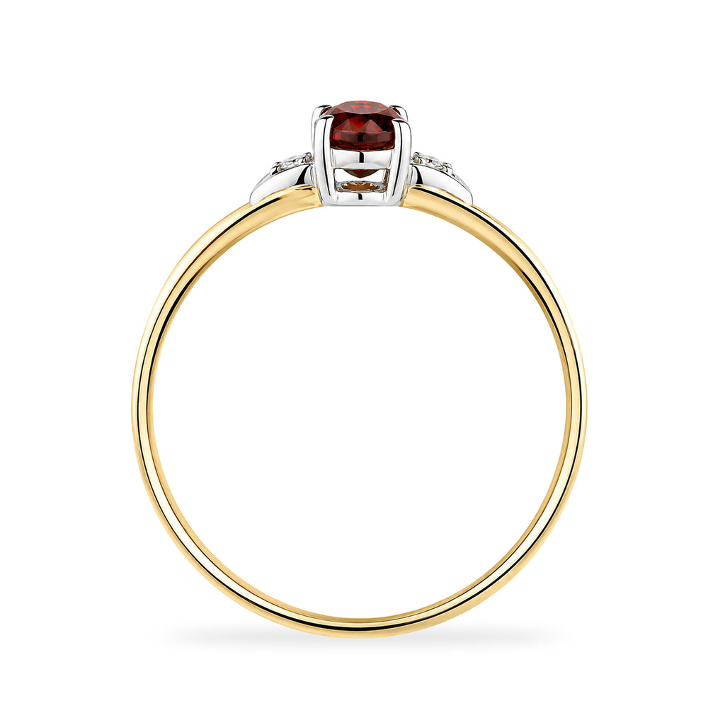 9ct Yellow Gold Garnet and Diamond Engagement Ring with Diamond Shoulders
